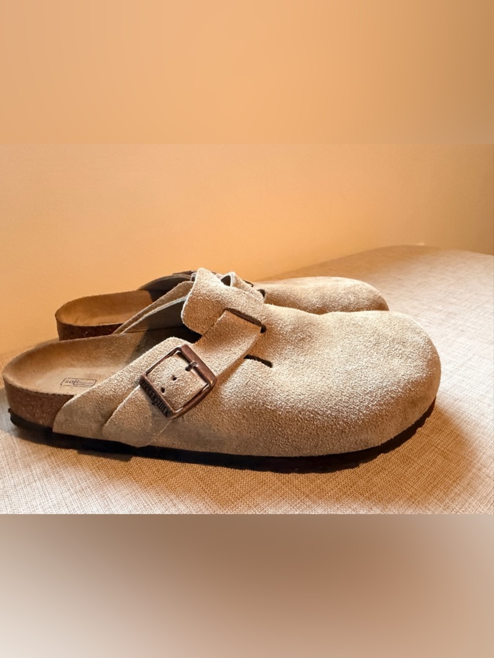 Hardly worn Birkenstock tan suede Arizona clogs.